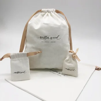 Изготовленный на заказ оптовый подарочный пакет из хлопчатобумажного муслина с лентой для ювелирных изделий