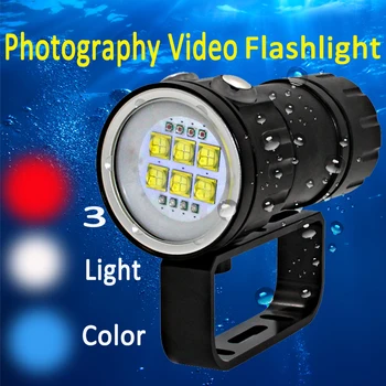 Фотография Видео Фонарик для дайвинга 6x9090 LED + 4x Красный + 4x синий светодиодный светильник подводный 100 м водонепроницаемый тактический фонарь