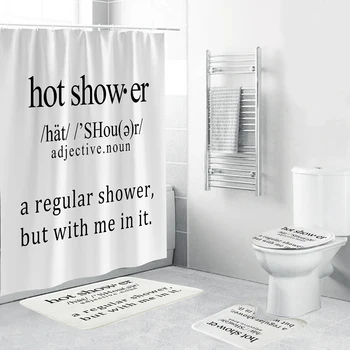 горячий душ, забавная цитата, Водонепроницаемая занавеска для душа, Минималистичный белый набор декора ванной комнаты, 4 предмета, нескользящий коврик, крышка для унитаза
