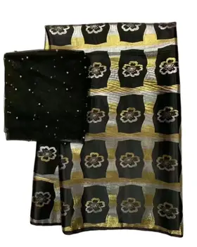 Африканская Ткань Для Шарфа Из Натурального Шелка, Высококачественный Материал, Золотой Шелк, Шарф в тон, 5 + 2 Ярда