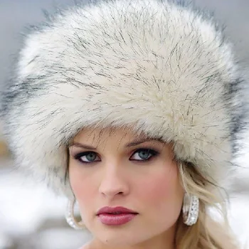 Шапка из искусственного лисьего меха, русские Женские меховые шапки, плотная пушистая теплая аутентичная шапка, повязка на голову, Женские шапки на зиму, лыжная шапка для улицы