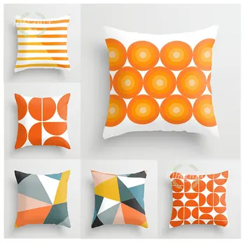 Геометрическая наволочка из оранжево-персиковой кожи с красивыми художественными узорами, подарочная печать, часть подушки для дивана и автокресла, декоративные наволочки