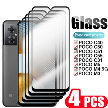 4ШТ 9D крышка из закаленного стекла Для xiaomi Poco C51 C55 M4 5G M5 C40 C50 M3 C31 F5 Pro защитная пленка для экрана смартфона