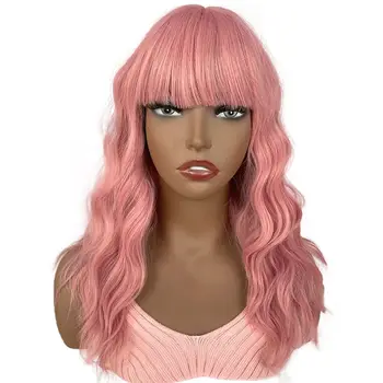 BCHR Короткий розовый волнистый парик Боб с челкой длиной до плеч, парики для женщин, натуральные синтетические парики для вечеринки, косплей