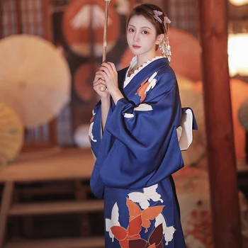 Женское Традиционное Кимоно с принтом бабочки, Классическая одежда для фотосъемки в Японском стиле Юката, Одежда для Косплея, Винтажное платье