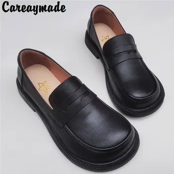 Careaymade-Мужская обувь из натуральной кожи с большим носком, широкая версия для делового отдыха, оригинальная обувь из британской кожи с круглым верхом на мягкой подошве