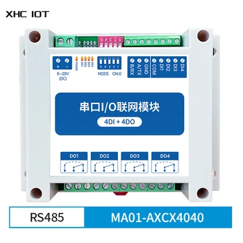 Управление Последовательным портом ввода-вывода RS485 Modbus RTU Установка на рейку 4DI + 4DO DC8 ~ 28V Сетевой передатчик данных XHCIOT MA01-AXCX4040