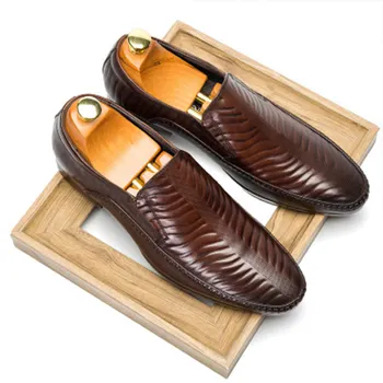 Обувь Мужская Весенне-осенняя Мужская Повседневная обувь из натуральной кожи, супер мягкая деловая обувь, Лоферы для ленивых Людей, Большие размеры 38-44