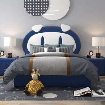 Детская мебель мультяшная кровать с поросенком, милая кроватка для мальчика и девочки, креативная кроватка для ученика, мягкая кожаная кровать