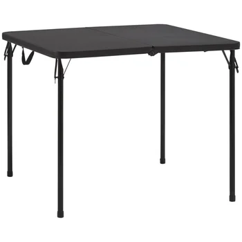 34-дюймовый квадратный стол из смолы, раскладывающийся пополам, насыщенного черного цвета, Стол из смолы для кемпинга