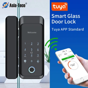 Смарт-стеклянная дверь с биометрическим замком отпечатков пальцев Tuya APP Bluetooth Control Электронный дверной замок 13,56 МГц RFID-карта