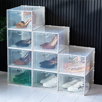 Прозрачная Коробка для обуви Складной Ящик Для Хранения Пылезащитный Водонепроницаемый Баскетбольный Ящик Для Обуви Полка-Органайзер Для Специй