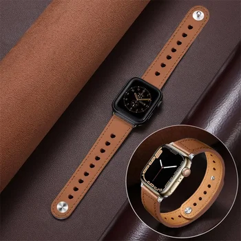 Ремешок из натуральной кожи Для Apple Watch band 44 мм 40 мм 45 мм 41 мм 42 мм 38 мм 49 мм 44 45 мм Кожаный браслет iwatch series 7 se 6 5 3 8 Ultra