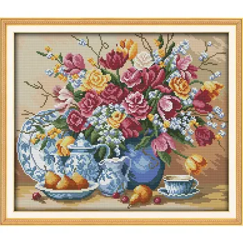 Поделки Рукоделие Фруктовая тарелка и ваза Фрукты и цветы Картины для домашнего декора DMC Наборы для вышивания счетным крестом