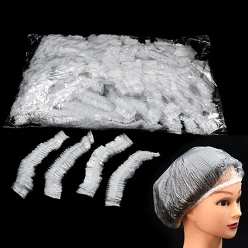 Одноразовая шапочка для душа из эластичного пластика, прозрачная водонепроницаемая женская шапочка для волос, шапочка для купания, пластик