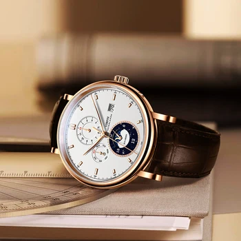 Мужские часы Lobinni с точным временем, сапфировые, Уникальный дизайн, многофункциональные механические водонепроницаемые часы из нержавеющей стали