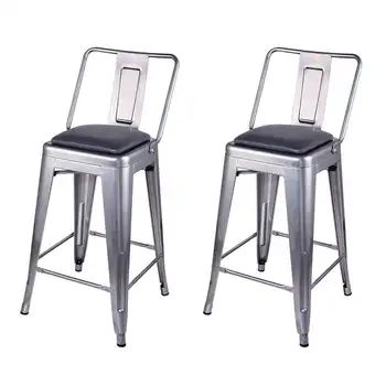 GIA Design Group Металлические стулья со средней спинкой высотой стойки 24 дюйма с сиденьем из веганской кожи, щепка, комплект из 2 предметов