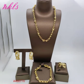 Модный ювелирный набор в Дубае, Женские роскошные серьги Золотого цвета, ожерелье, браслет, Кольцо, Цепочка, Италия, элегантные женские украшения для повседневной носки