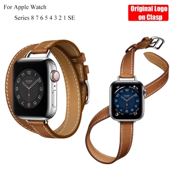 Для Apple Watch Ultra Band 8 7 6 5 4 3 2 1 SE Браслет из натуральной Кожи Ремешок Apple Watch 49 45 41 44 40 42 38 мм для ремня iWatch