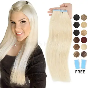 MRS HAIR Блонд Лента для Наращивания волос Настоящие Натуральные Человеческие Волосы 4x0,8 см 12-24 дюйма Утка кожи Мега Волосы Для Тонких Волос 20 шт./упак.