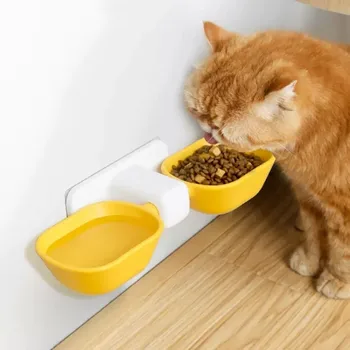 Миска для кормления домашних животных, настенная двойная миска для воды без перфорации, прочные маленькие принадлежности для кормления домашних животных, чтобы кошки могли есть и пить
