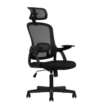 Эргономичное офисное кресло с регулируемым подголовником, черная ткань, вместимость 275 фунтов, эргономичное игровое кресло