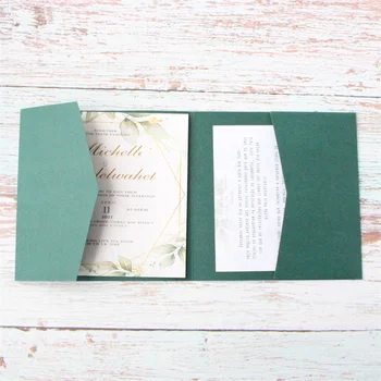 Приглашения с квадратным карманом, матовая бумага 250 г, Темно-зеленая, приглашение на празднование свадьбы, персонализированная печать 50 шт