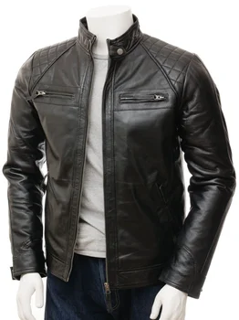 Мужская кожаная куртка Cafe Racer из натуральной овечьей кожи коричневого и черного цвета, мотоциклетное пальто, верхняя одежда из натуральной кожи