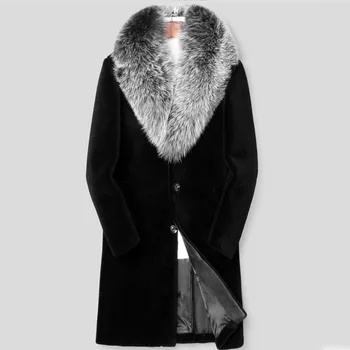 зимняя мужская куртка, толстое теплое тонкое длинное пальто из искусственного меха с длинным рукавом и капюшоном на молнии, роскошные брендовые деловые повседневные меховые пальто