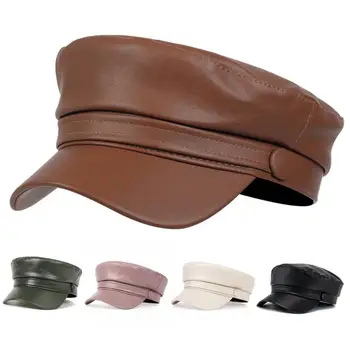 Женская шляпа-берет с расширенными полями, плоский купол из искусственной кожи, шляпа Газетчика, Уличная однотонная шляпа для отдыха