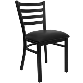 Флэш-мебель серии HERCULES с черной спинкой для лестницы, металлический ресторанный стул - черное виниловое сиденье