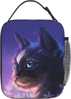 Фантастическая сумка для ланча Cat In Purple Night с боковым карманом, многоразовые ланчбоксы для путешествий, детская сумка для ланча для пикника