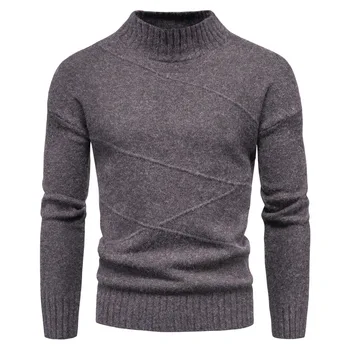 Свитер 2023, Теплый мужской однотонный пуловер с высоким воротом, модный утолщенный пуловер с длинными рукавами для среднего возраста