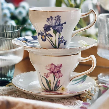 Кофейная чашка France Iris, Роскошное послеобеденное чаепитие, Изысканный набор чайных чашек Alice Flower, Романтическая чашка и блюдце, аксессуары для дома