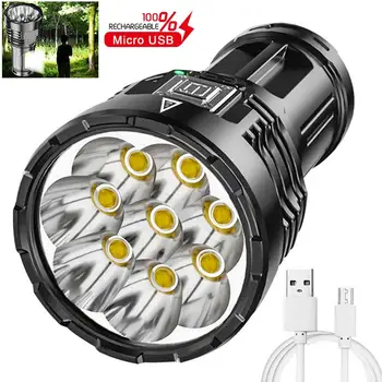 Портативный светодиодный фонарик, перезаряжаемый через USB, мощный фонарь с боковой подсветкой, уличный фонарь для кемпинга, дальнобойный ручной светильник, водонепроницаемый