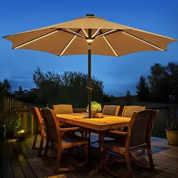 9-футовый открытый Солнечный зонт, светодиодные настольные зонты с 16 светодиодными лампами и ступицей, алюминиевая рама, стойкость к выцветанию 3 года