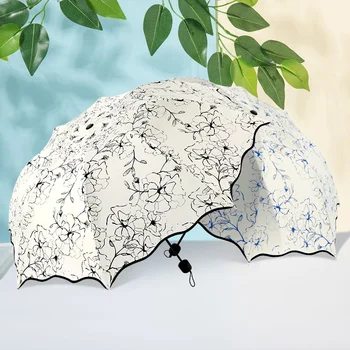 Солнечный зонт Складной солнцезащитный зонт Женский солнцезащитный крем виниловый зонт зонтик с креативным принтом в три сложения