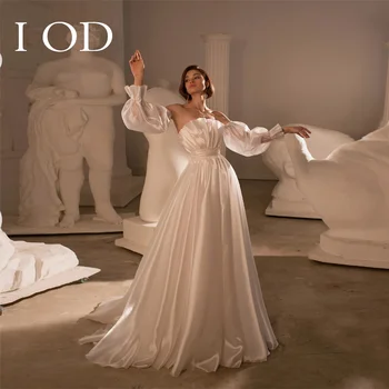 I OD 2023 Элегантное Свадебное платье без Бретелек Со Съемными рукавами, Белое Vestidos De Novia с атласной шнуровкой, Фестончатое Vestidos De Novia
