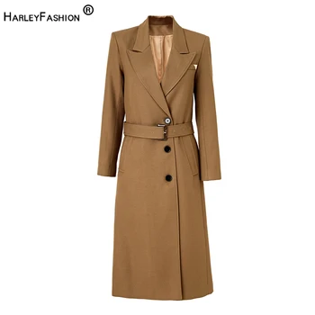 Новое зимнее теплое шерстяное женское пальто из высококачественной ткани High Street с разрезом, однотонное классическое тяжелое женское пальто