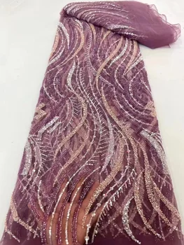 Роскошные нигерийские бусины ручной работы, кружевная ткань 2023, Высококачественная вышивка бисером с пайетками, Африканская кружевная ткань для шитья