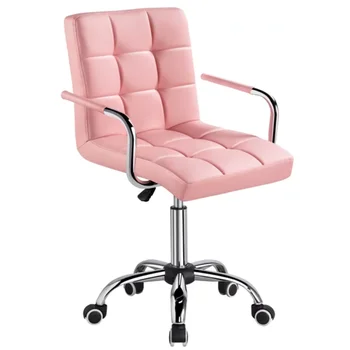 Современное офисное кресло SMILE MART из искусственной кожи с регулируемыми колесиками, розовое рабочее кресло