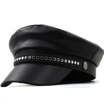 Новая женская осенне-зимняя шляпа-берет из искусственной кожи, восьмиугольная кепка в британском стиле с плоским верхом, Регулируемая Женская шляпа в стиле хип-хоп