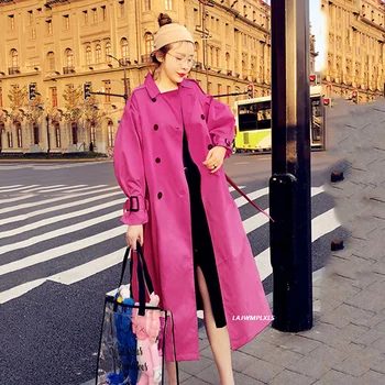Корейский осенне-весенний модный двубортный женский тренч средней длины, Длинный Свободный темперамент, шикарное пальто в британском стиле