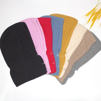 Новая осенне-зимняя однотонная шапочка на пуговицах, мужская и женская вязаная теплая защита шеи, шарф с капюшоном, шапочки для женщин