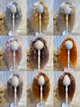 Кукольные парики для Blythe Qbaby из мохера с длинными вьющимися волосами и шалью длиной 9-10 дюймов на голове.
