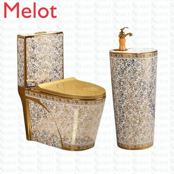 золотой цвет унитаза дизайн ванной комнаты туалетные наборы раковина на пьедестале золотой унитаз биде