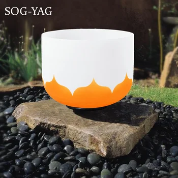 SOG-YAG 8-Дюймовая Оранжевая Кварцевая Поющая Чаша с Рисунком Лотоса в виде Лотоса для Восстановления Звука при Занятиях Йогой с Бесплатным Молотком
