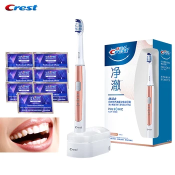 Электрическая Зубная щетка Crest Pulsonic Slim 1000 Глубокой очистки, Перезаряжаемая Зубная щетка с 3D белыми полосками Crest Whitestrips LUXE