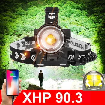 Мощный XHP90.3 Светодиодный Налобный фонарь XHP90.2 Высокой Мощности налобный фонарь Usb 18650 Перезаряжаемый фонарик С Зумом, фонарь Для Кемпинга На Открытом Воздухе