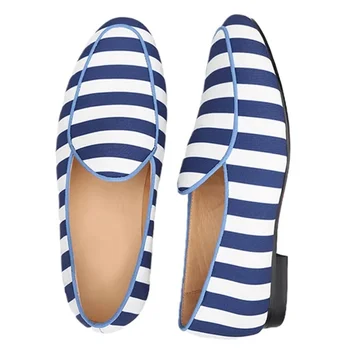 Модные белые и синие туфли в полоску разных цветов в британском стиле, Мужские Лоферы ручной работы, Летняя повседневная обувь, Мужская обувь для вождения